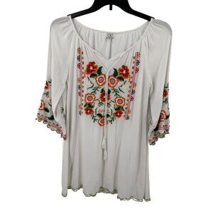 Chic Connection Womens Embroidered Mini Dress Size Small White Boho